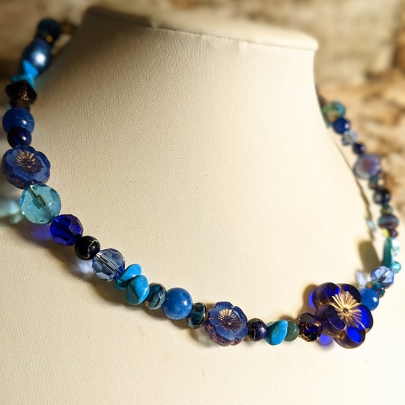 Happy To Me Dark Blue Glass Crystal Gemstone Beads Collar Choker Necklace - Picture 3 of 8